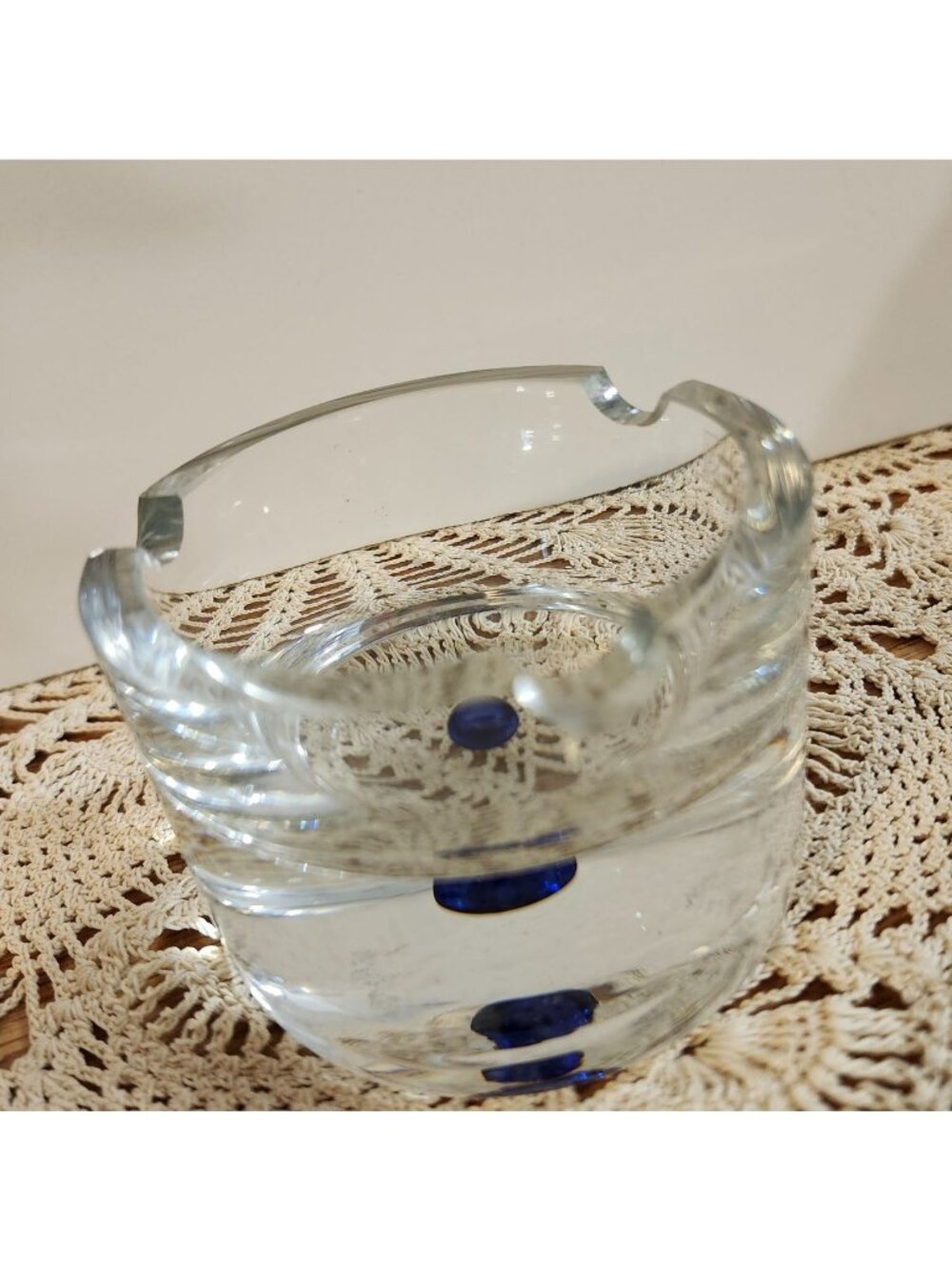 Art Glass Ashtray Controlled Cobalt Blue Bubble Heavyweight Krosnos Poland - Picture 6 of 12